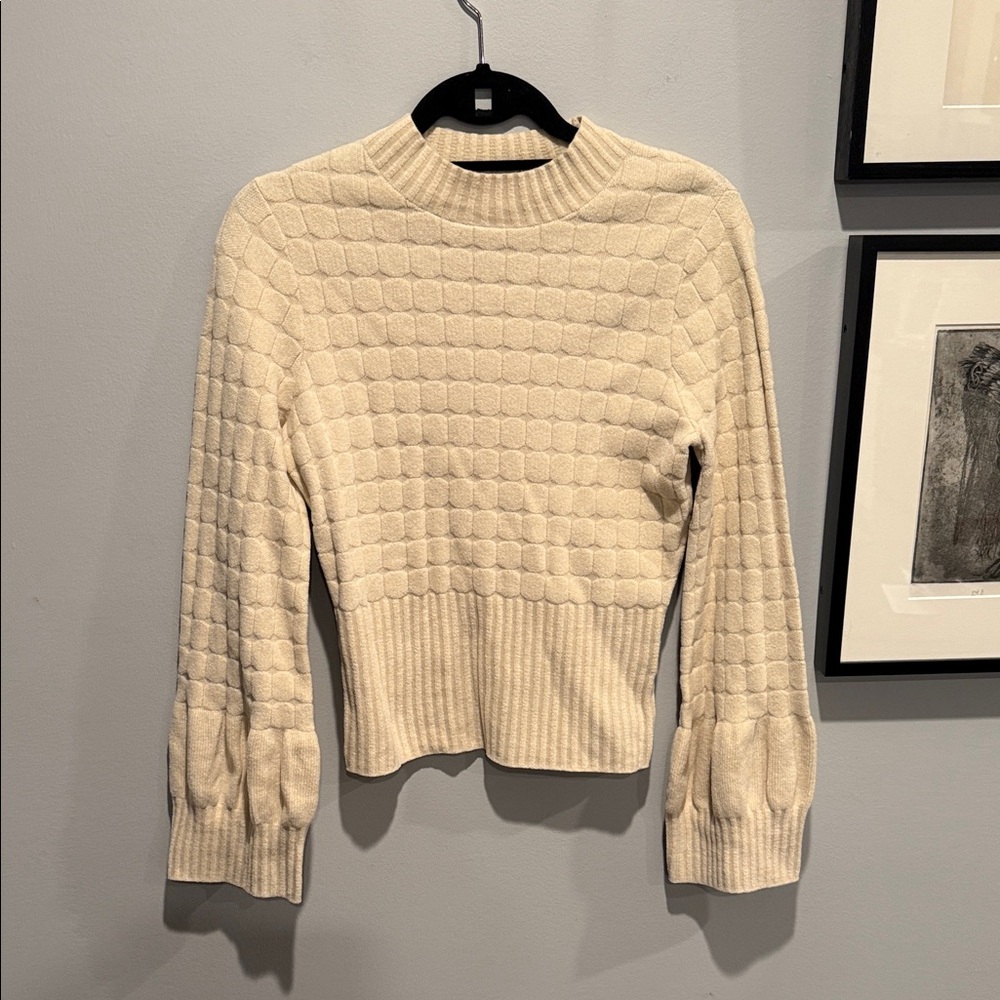 Rebecca Taylor Cream Textured Crew Neck Sweater